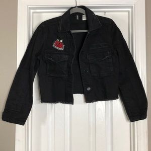 Black Denim Jacket with Patches